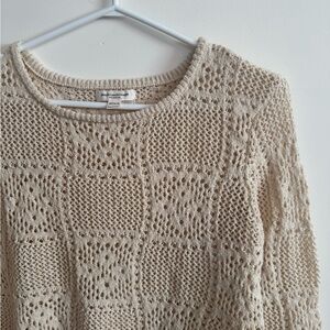 Cream Open-Weave Crewneck Sweater